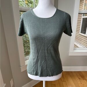 Vintage Country Shop Olive Green Waffle Knit 100% Silk Short Sleeve Baby Tee S